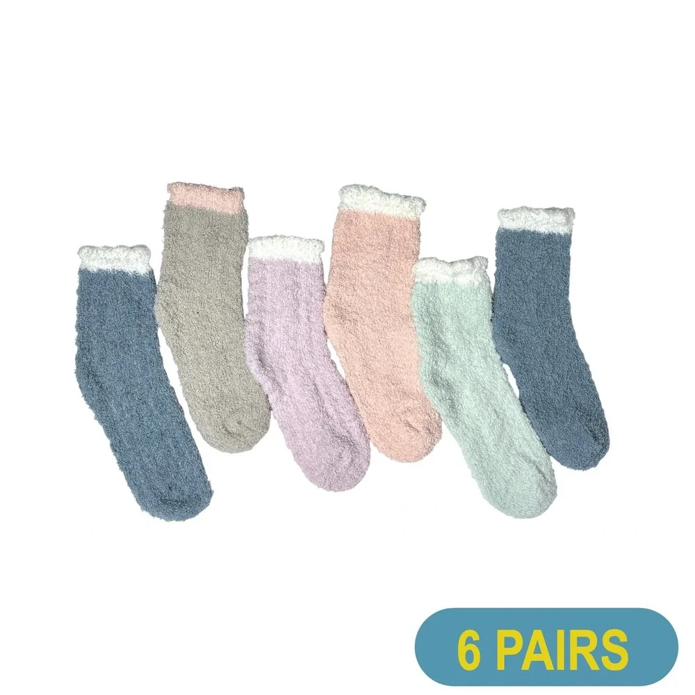 Fashion Fuzzy Thick Winter Socks One Size Colorful Pastel Bright 6‎ PACK NEW